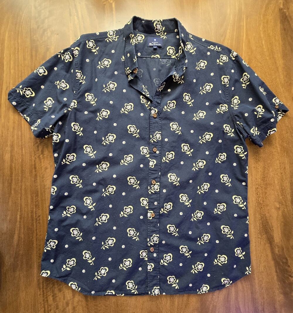 Ben Sherman Navy Printed Floral Neps Shirt XL